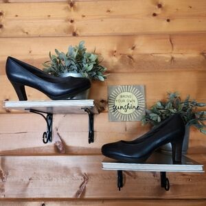 Tamaris 22410 Navy Blue Leather Anti Shok Block Heel Comfort Pump Shoes Sz EU 37